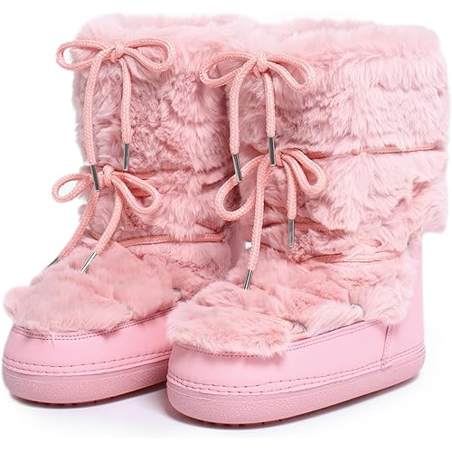 Faux Fur Boots for Women - Fuzzy Fluffy Furry Water Resistant Snow Boots for Women - Anti-Slip with Cotton Sponge Lined and TPR Rubber Sole Black White Fur Boots