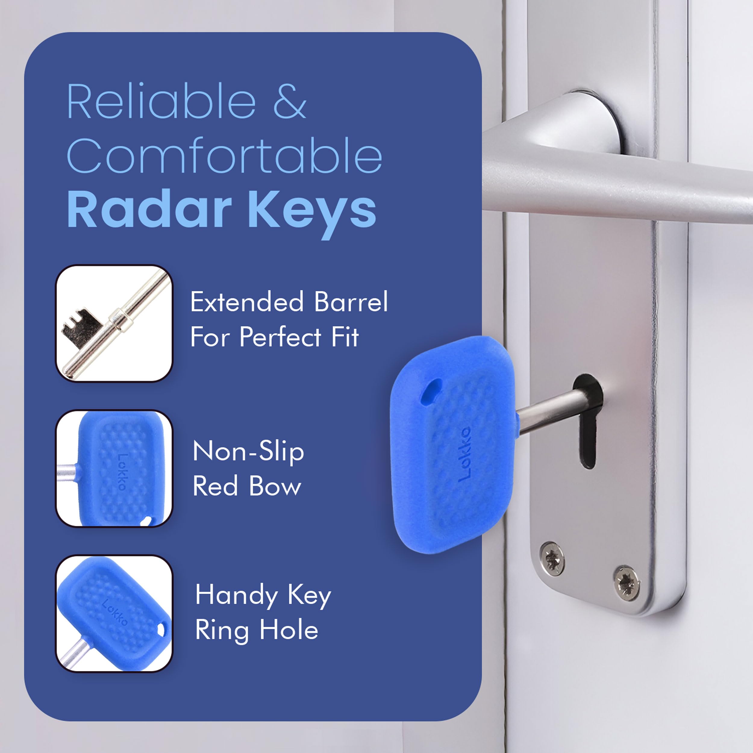 Lokko Radar Key for Disabled Toilets UK (3 Pack), Boxed with Bonus Toilet Use Card, Blue, Dimpled Grip, Durable, Waterproof - Image 2