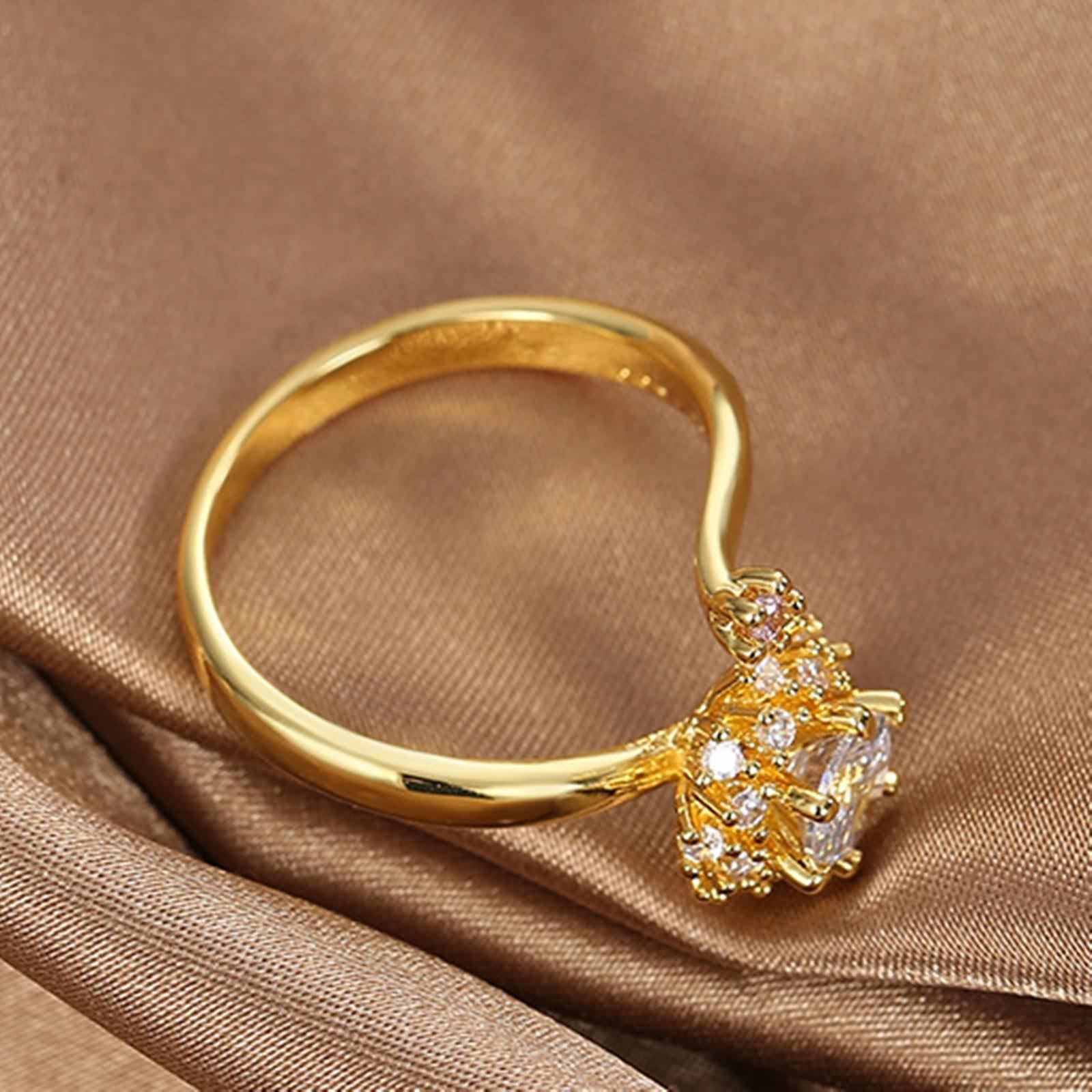 Anillos de oro real de 18 quilates, diseño de flor, talla S 1/2