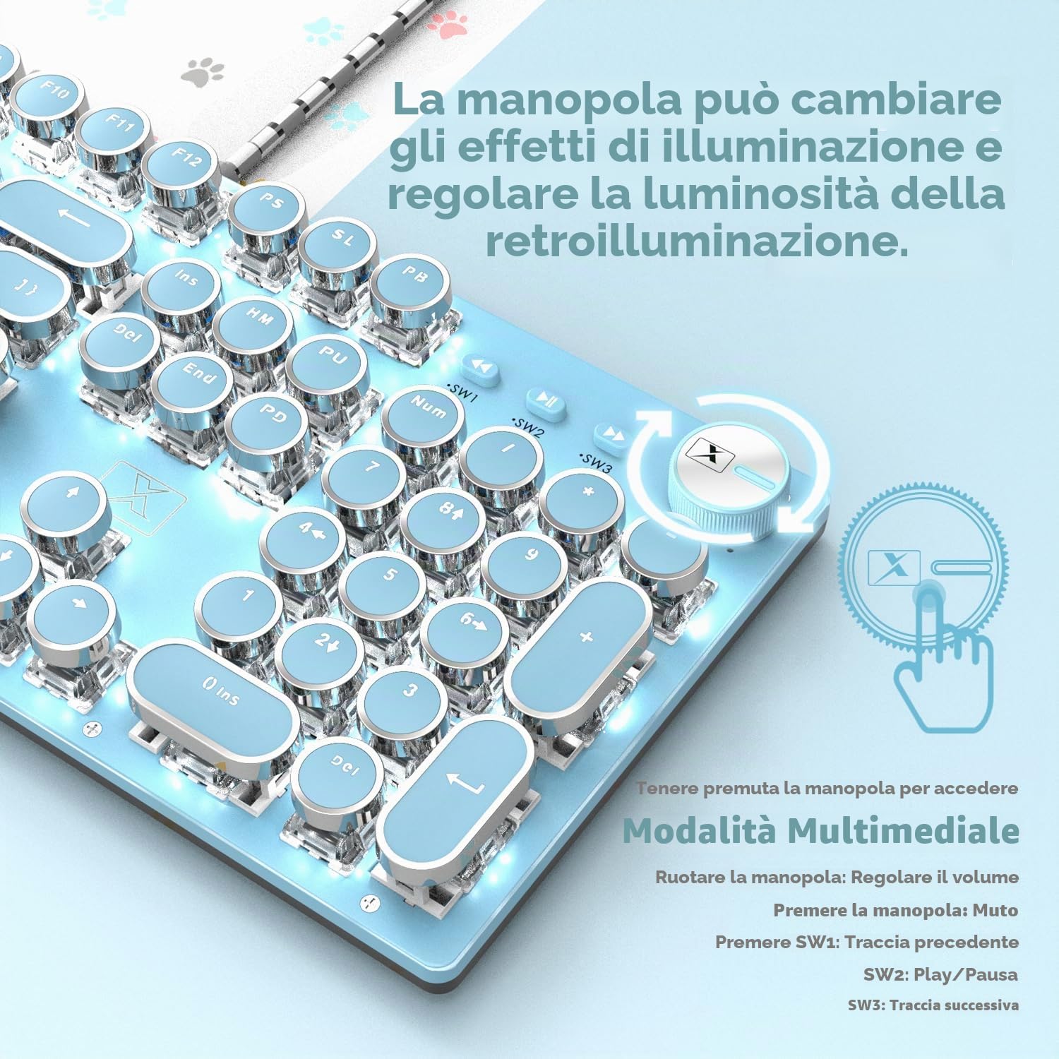 LexonElec Tastiera Meccanica da Gioco Con Cavo USB, Interruttore Blu, Retroilluminazione a LED Bianco, Anti-Ghosting a 104 Tasti + Mouse Ottico 2400 DPI 6 Pulsanti