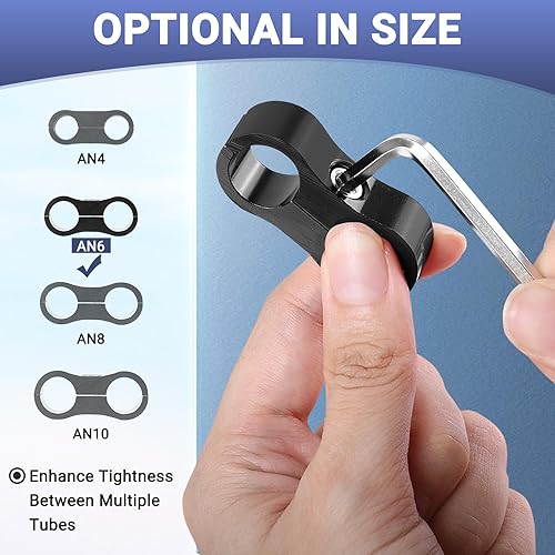 Miniatura 2 de 6AN - Abrazaderas separadoras de manguera de 0.551 pulgadas con llave de aluminio AN6 para línea de combustible 38, línea de freno, tubería de agua