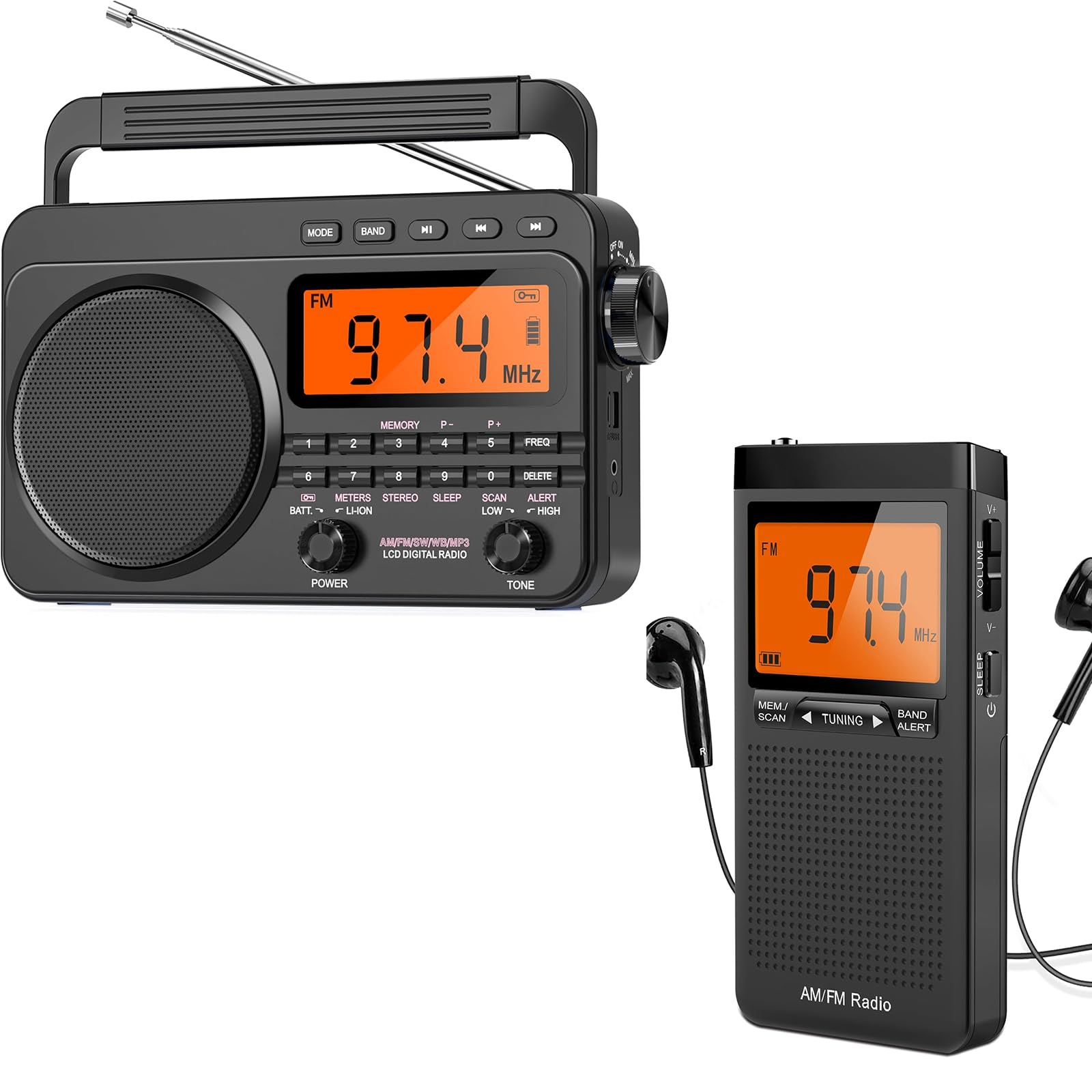 NOAA Weather Alert Radio,Digital AM FM Shortwave Radio with Best Reception,4000mAh Rechargeable Portable AM FM Radio,Support SD Card and USB MP3 Player,Powered by 4D Battery for Emergency,Hurricane