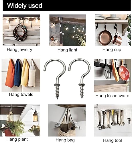 Miniatura 2 de Ganchos de techo de acero inoxidable con tornillo de 1-14 pulgadas, ganchos de luces atornilladas de 1-14 pulgadas, ganchos para colgar plantas en