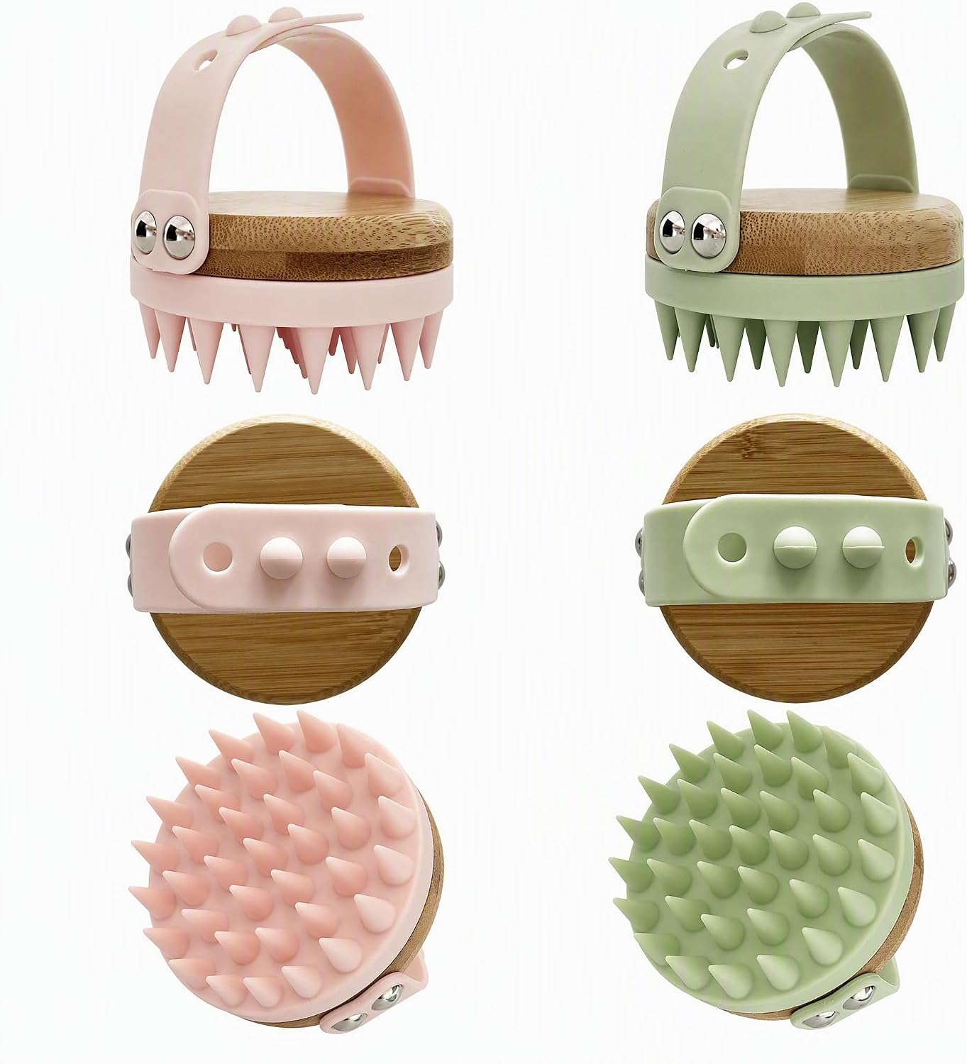 Bamboo Scalp Massager, Silicone Shampoo Brush for Hair Washing, 2 Pack