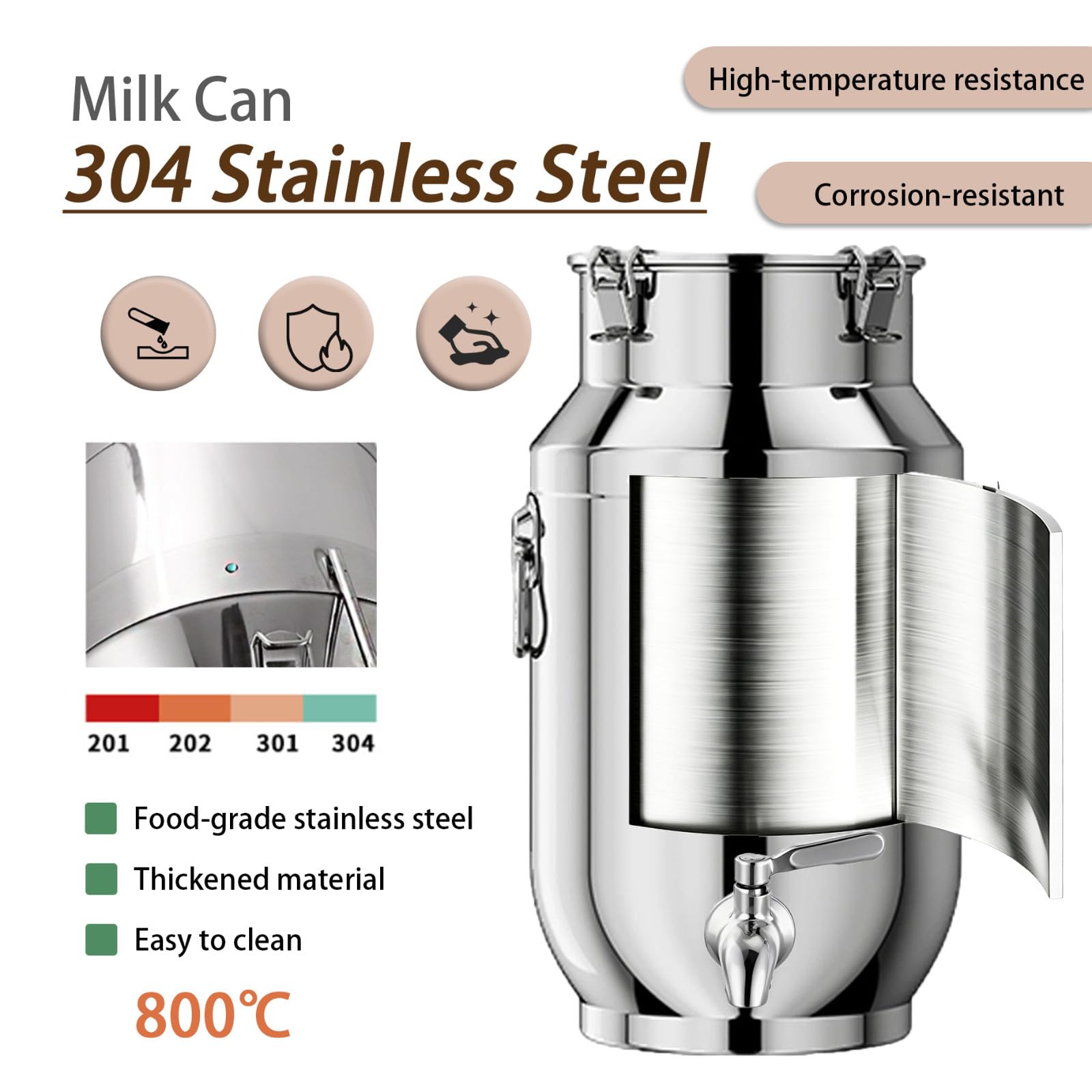 contenitore acciaio inox 5 litri con rubinetto per olio di oliva latte tappi latta acciaio inox contenitori acciaio inox per alimenti contenitore per latte in per cucina e uso domestico(capacity,5L)