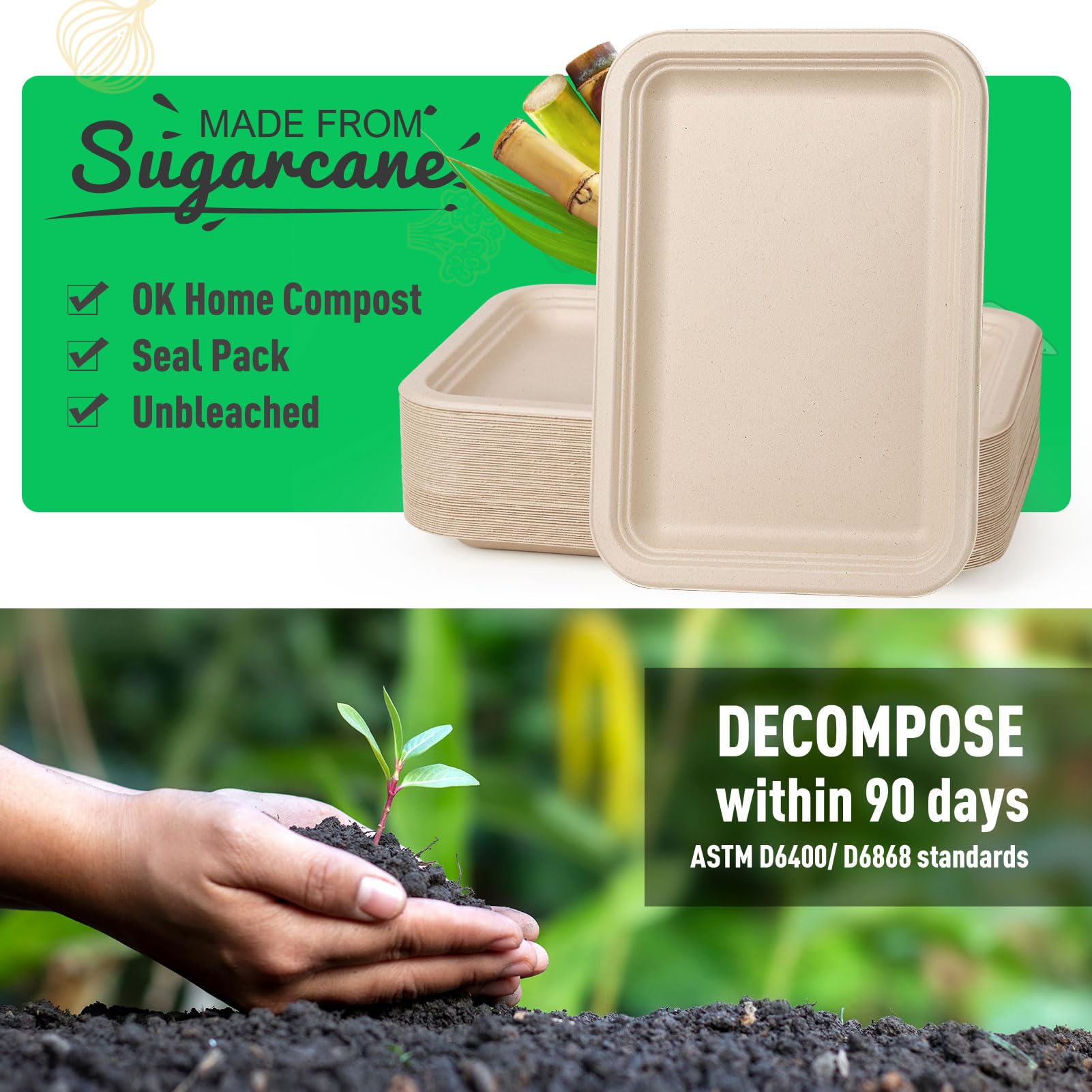 Gezond Paquete de 100 bandejas desechables de 14 pulgadas para alimentos, ecológicas, resistentes, platos de papel grandes compostables, platos de caña de azúcar para cangrejos, barbacoas, mariscos,
