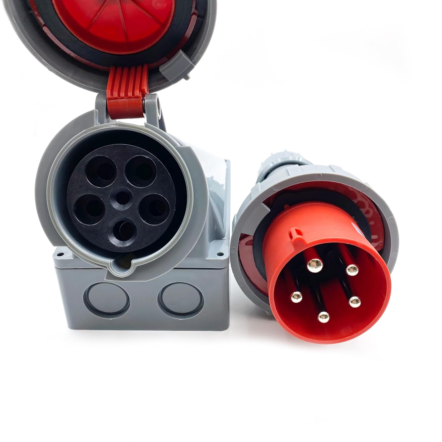 1 Set 63A 5Pin Industrial Connector Plug Socket, 5Pin 63A 380V-415V 3P+E+N 6H IP67 Waterproof Connector IEC60309 Power Connecting Industrial Surface Mounted Socket Kit for Industry and Aviation (63A)