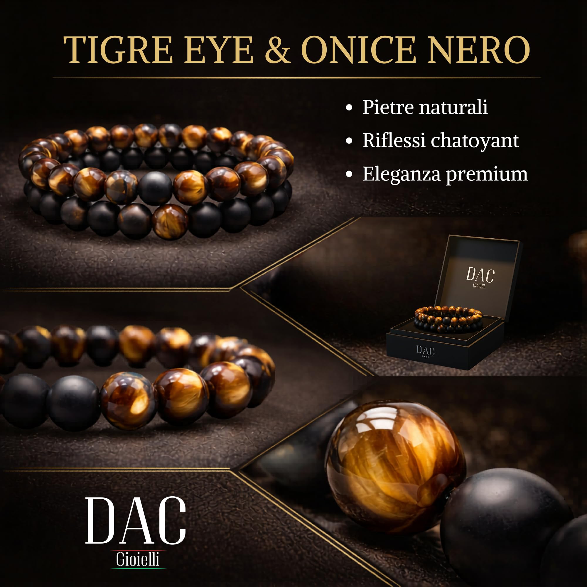 DAC Bracciale Uomo 2 pezzi Con Pietre Naturali Braccialetto Scatola Regalo Fidanzato Donna Chakra con Vere Pietre Naturali Tibetano Yoga Gioielli