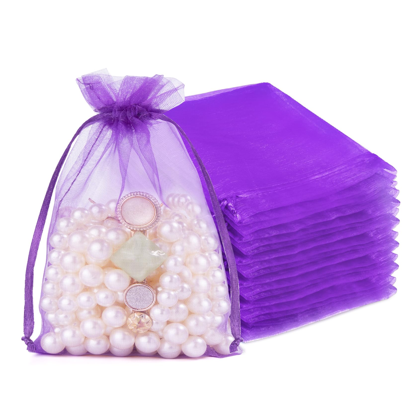 Crweety 50Pcs Organza Bags 4x6, Purple Small Mesh Gift Bags Drawstring Bulk