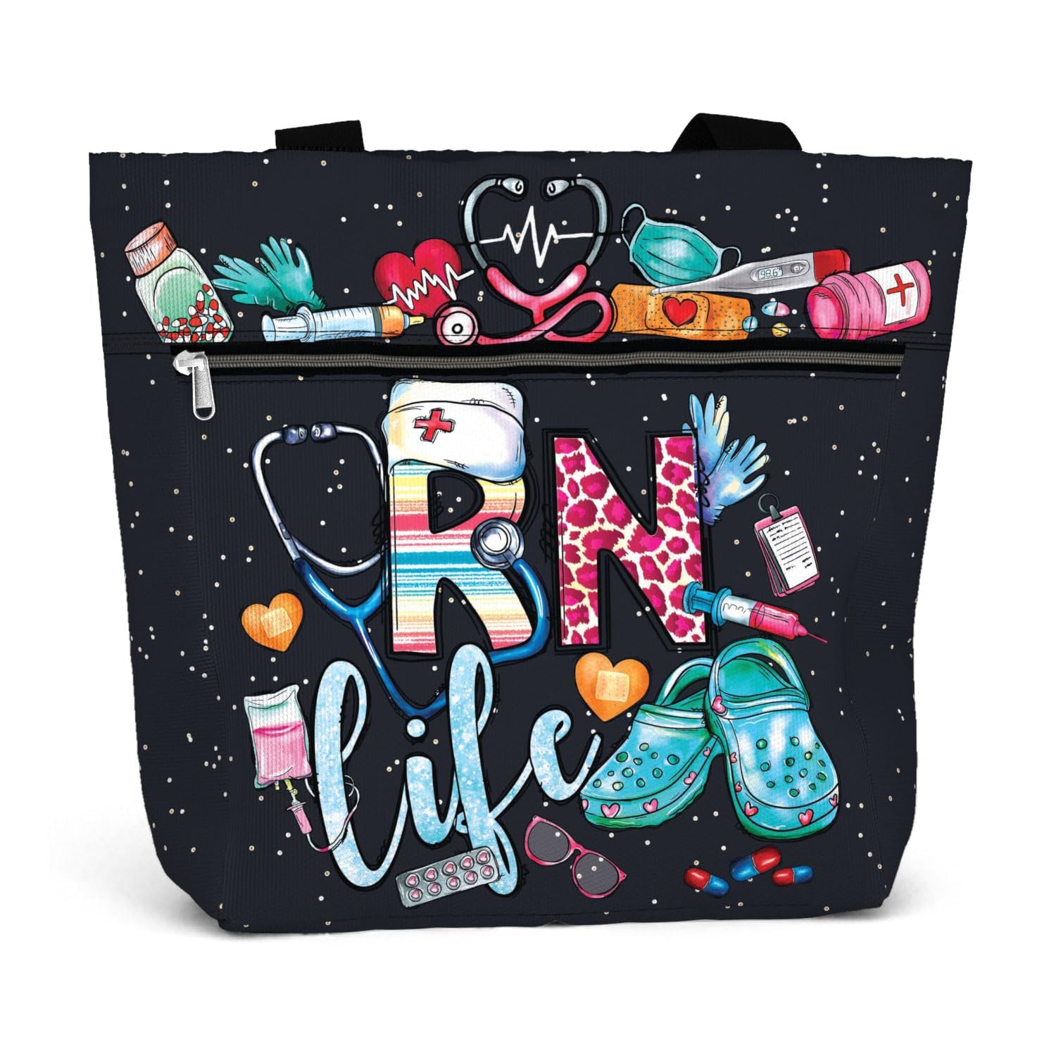 84hoods Aesthetic Tote Bag for Women. Gift for RN Registered Nurse. Large Shoulder Bag with Pockets and Zipper for Work. | Aesthetic, with Pockets,