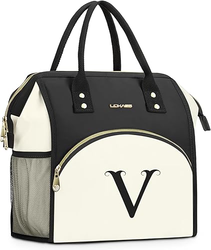 Miniatura 64 de Lonchera personalizada para mujer, bolsa de almuerzo reutilizable con iniciales, aislada, lonchera para adultos de apertura amplia, enfriadora de