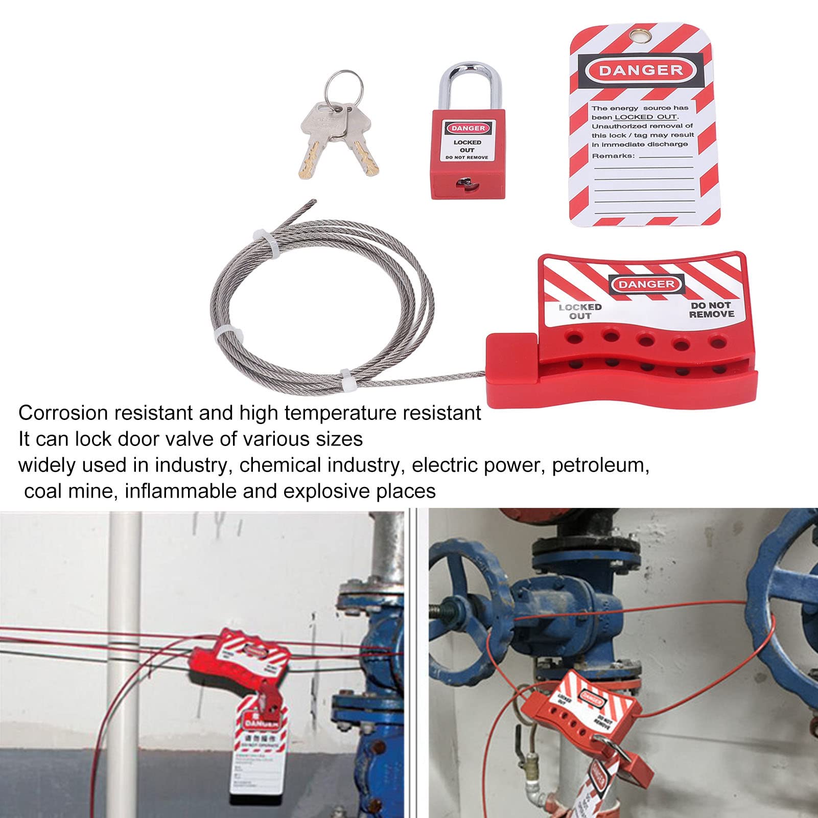 HERCHR Lockout Tagout Cable Lock, Adjustable Cable Lock Outdoor Faucet Lock Water Spigot Lock Red Secure Lock Device for Outside Garden Valve