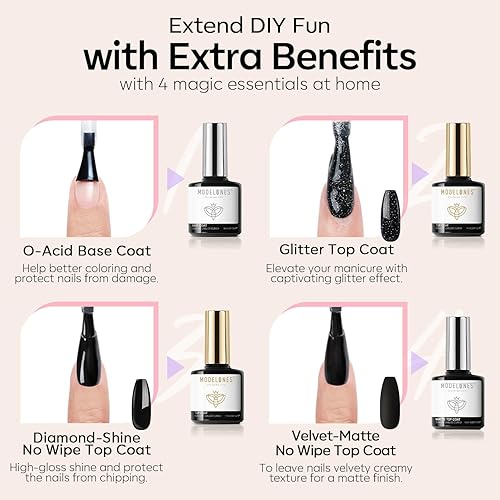 Miniatura 7 de modelones Juego de 32 esmaltes de uñas de gel, 28 colores para todas las estaciones, base que no se limpia, capa superior brillante y mate e