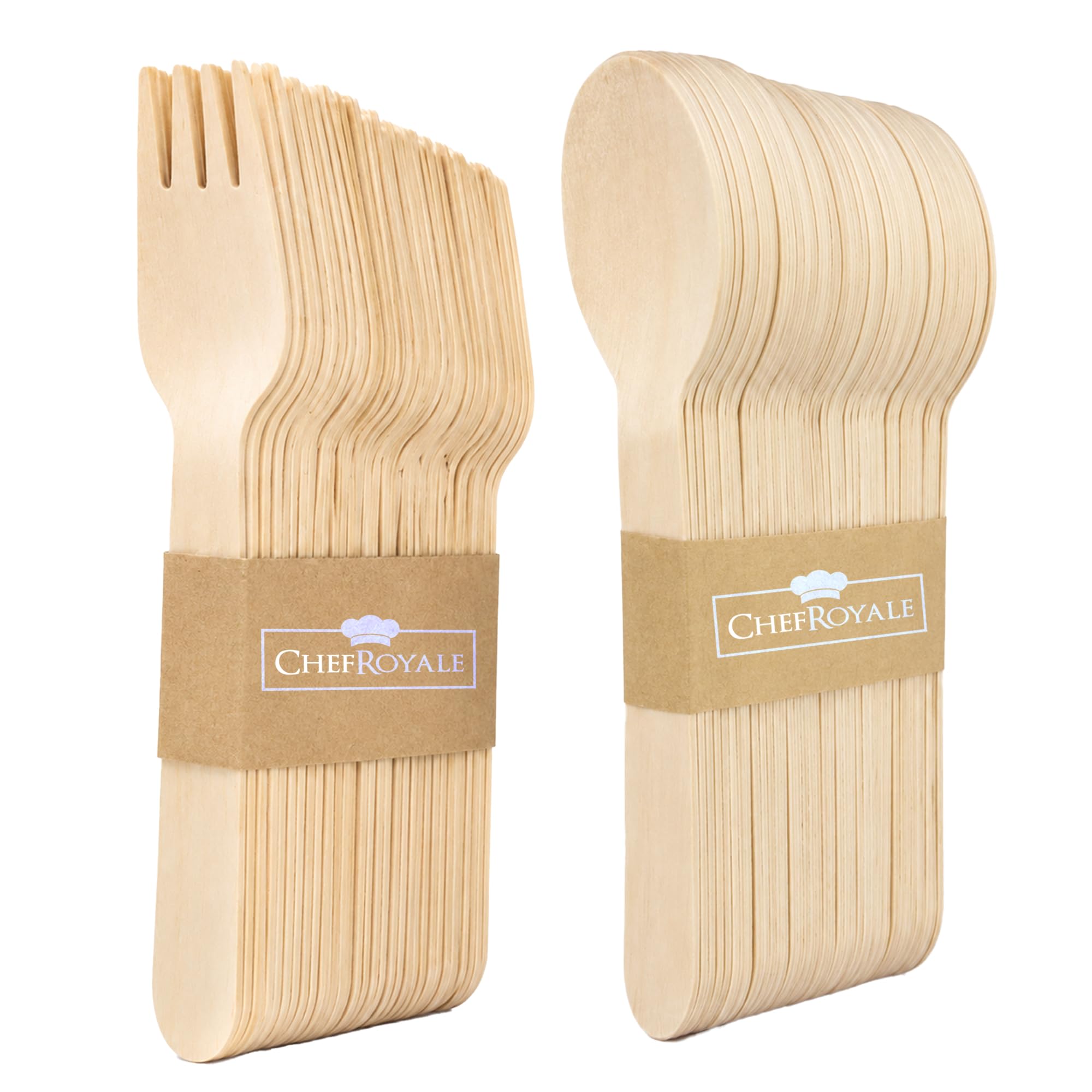 Chef Royale Pack of 500 Wooden Spoons & Forks - Biodegradable Compostable & Eco Friendly Disposable Cutlery Set for Events and Home Use (250 Forks, 250 Spoons) — image 1