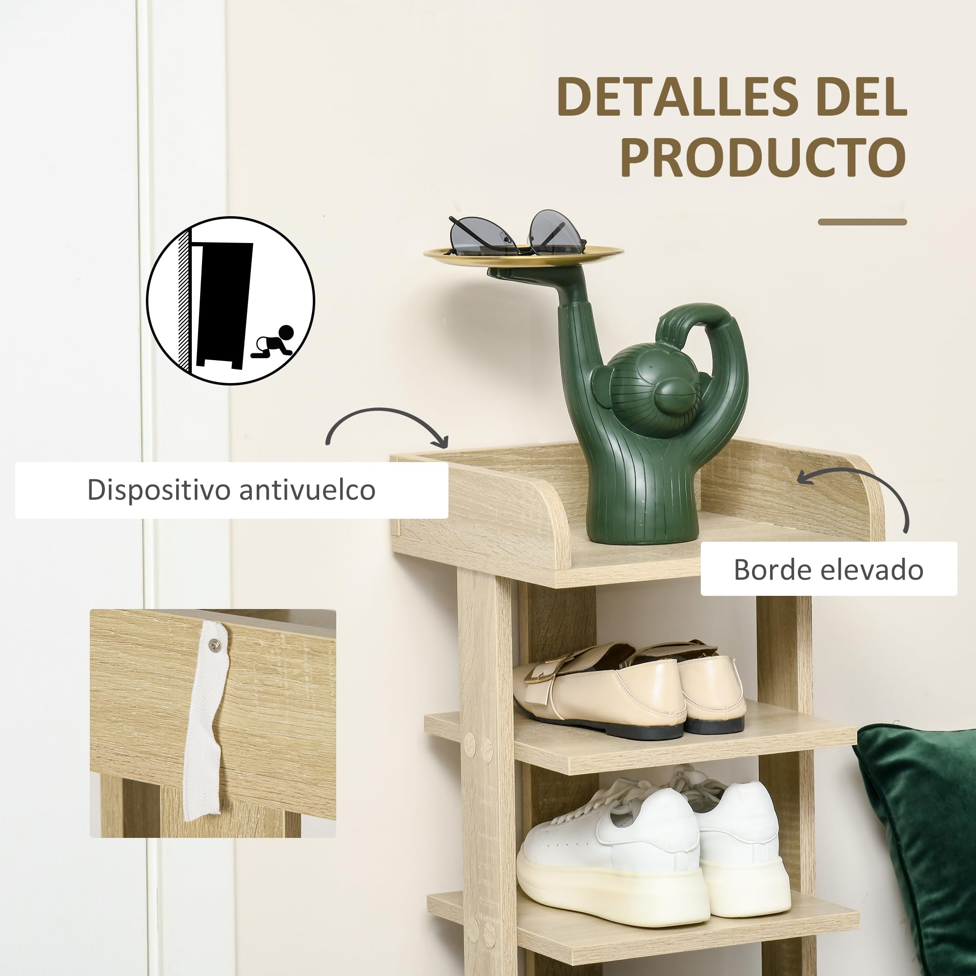 HOMCOM Zapatero Estrecho de 7 Niveles para 6 Pares Espacio Pequeño Roble