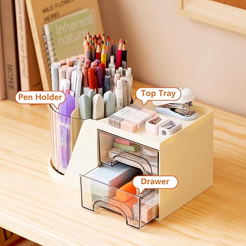 Miniatura 3 de Organizador de escritorio, soporte giratorio de 360 grados para bolígrafos con 6 compartimentos, caja de almacenamiento de suministros de arte para