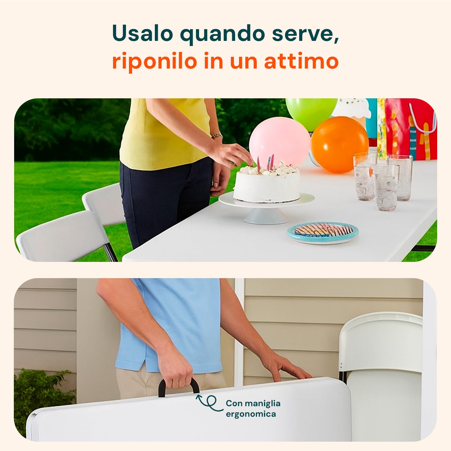Clori Tavolo Pieghevole Portatile: Ideale per Giardino, Campeggio e Buffet, Leggero, Salvaspazio, Durevole, con Sistema di Blocco di Sicurezza, Fino a 6 Persone - 180x70x74 cm