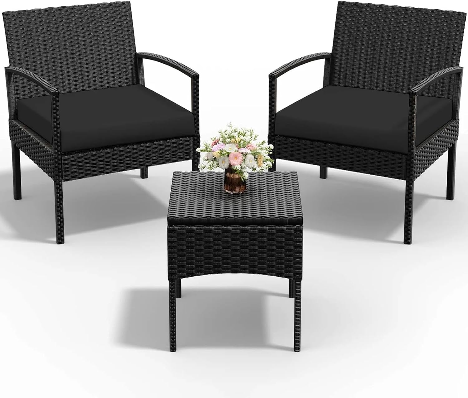 PROHIKER 3 pcs Patio Rattan Conversation Chairs Set