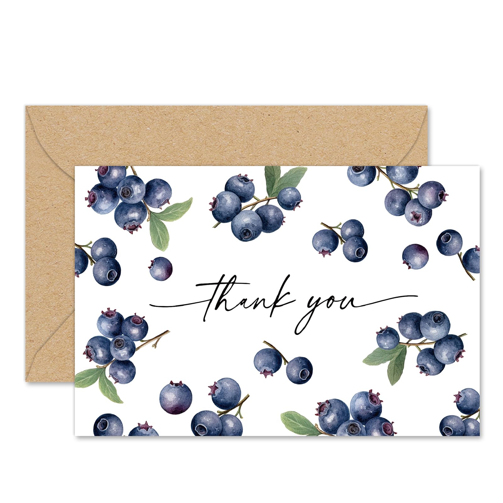 JarThenaAMCS Blaubeer-Dankeskarten, Blaubeere, Obst-Grußkarten, blanko, mit Umschlägen und Aufklebern, für Sommer, Geburtstag, Babyparty, 10,2 x 15,2 cm, 50 Stück