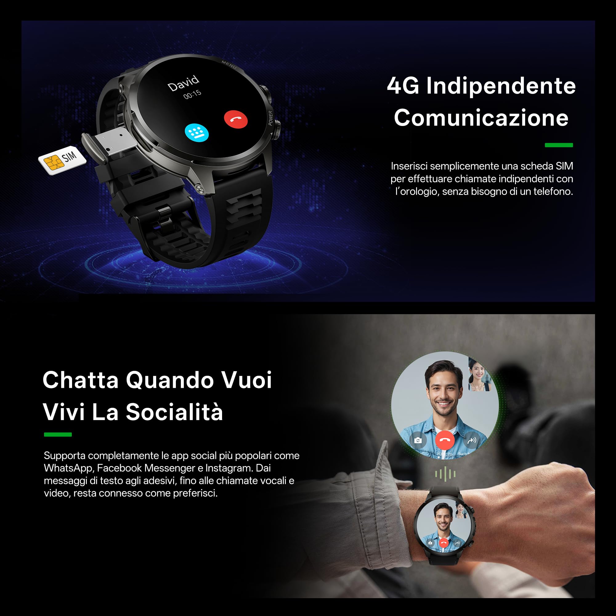 Black Shark Watch X Pro Smartwatch, Orologio Telefono Android 4G con Schermo AMOLED da 1,75", Fotocamera Rotante, 4GB+32GB, GPS, Autonomia 75H, Monitoraggio Attività e Salute, Nero