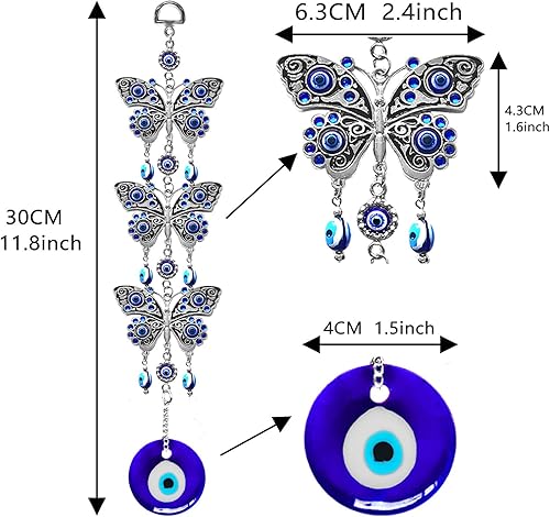Miniatura 3 de Decoración colgante de mariposa azul contra el mal de ojo, amuleto nazar para colgar en la pared, protección del hogar y decoración de bendición