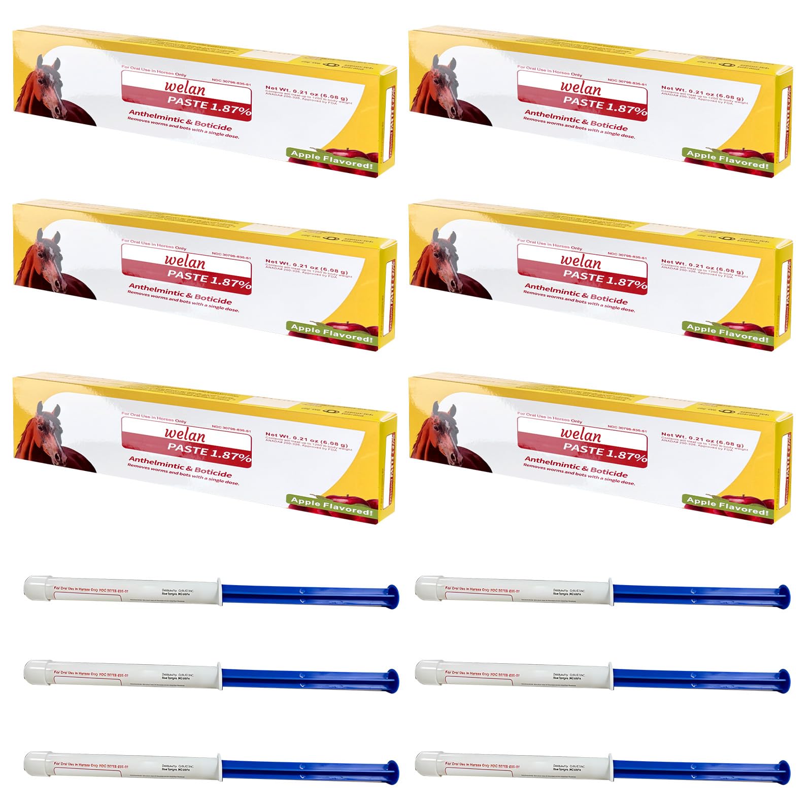Lot de 6 gels pour chevaux 1,87 % saveur de pomme pour chevaux jusqu'à 567 kg