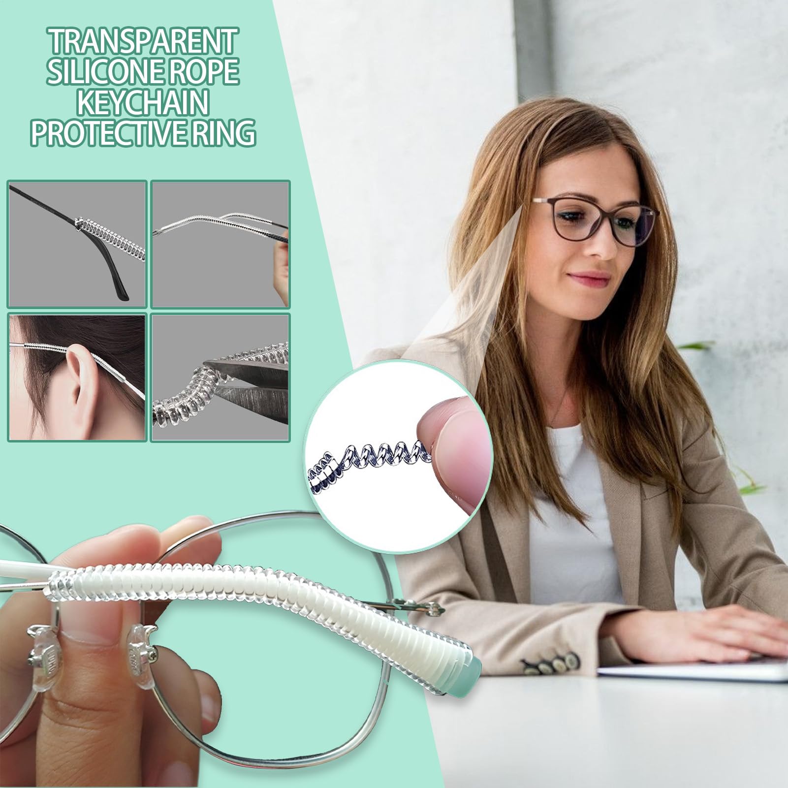 Coussinets d'oreille pour Lunettes - Attaches Élastiques Anti-Glissement pour Lunettes,Fixation en Silicone Transparent antidérapant Anti-Chute pour étudiants, Voyages, Travail, Femmes,