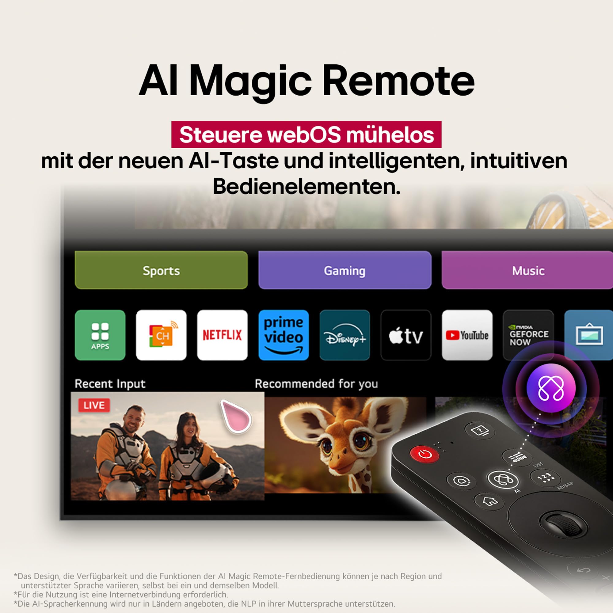 LG OLED77B59LA TV 77 Zoll (195 cm) 4K OLED AI TV (α8 Gen2 4K AI Prozessor, webOS 25, 120Hz) [Modelljahr 2025]