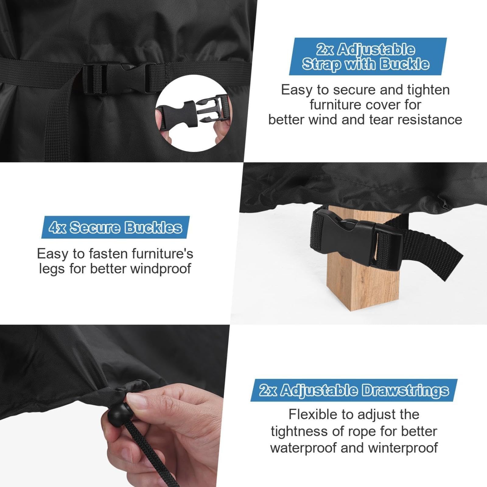 Fundas para muebles de jardín, impermeables, 240 x 100 x 75 cm, a prueba de polvo, para patio, sofá, mesa, silla, tela Oxford 600D, funda de sofá rectangular con anti-UV, color negro