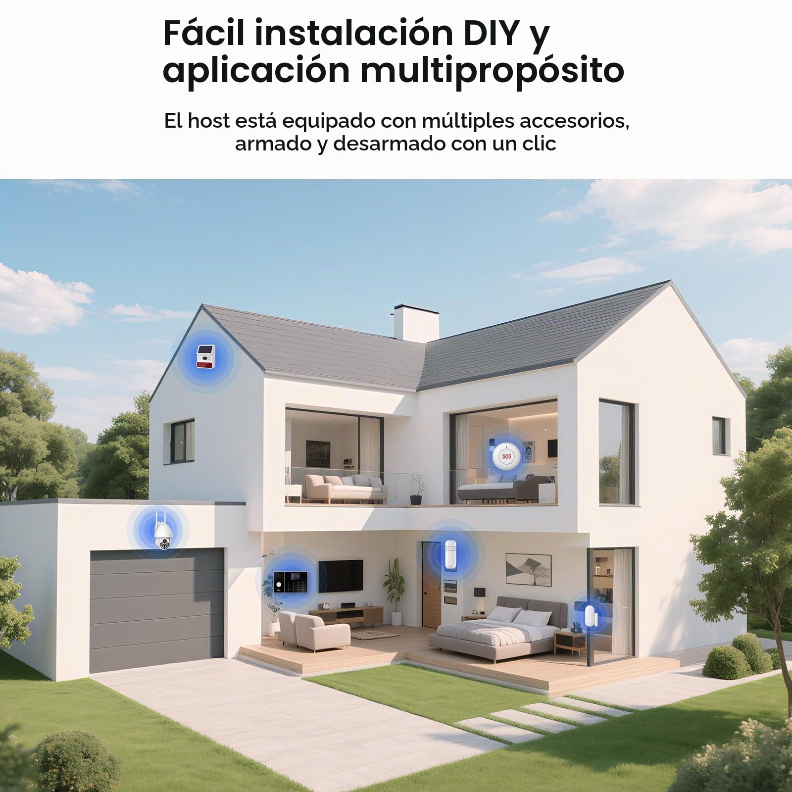 PGST Sistema de Alarma para casa,Kit inalámbrico, WiFi, 4G gsm, Admite Alarma de conexión SMS/App Push, 100 Zonas, aplicación Smart Life (Tuya),Compatible con Google Home y Alexa