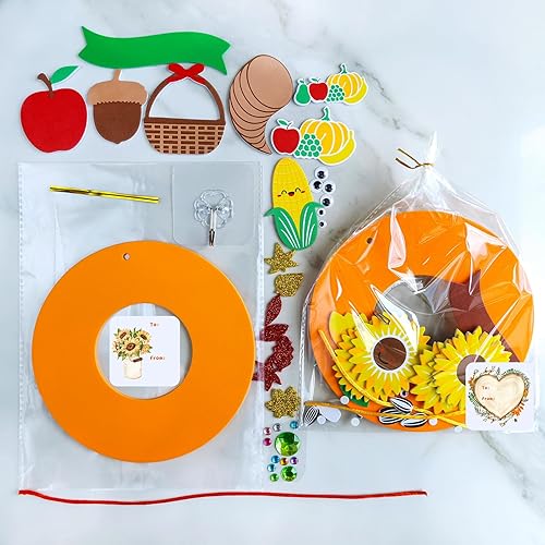 Miniatura 7 de Winlyn 12 juegos de carteles de corona de Acción de Gracias, decoraciones de arte, kits de manualidades de otoño, girasoles de espuma, hojas de