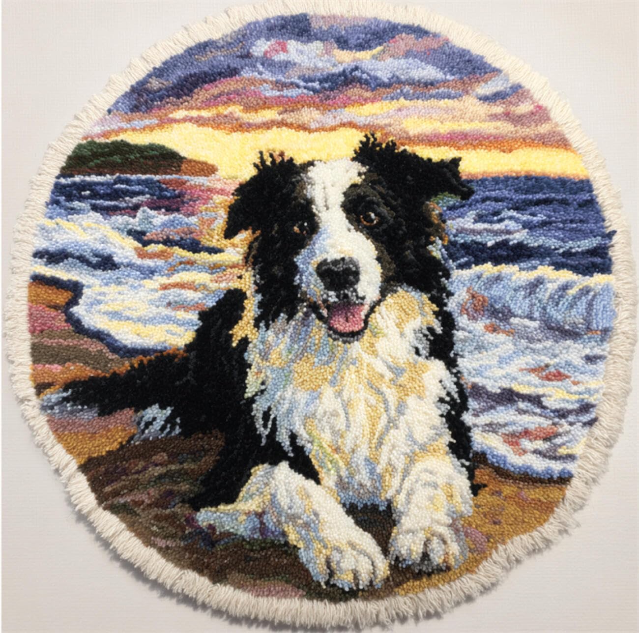 Kitquiver Dog Animal Tapestry Kits for Adults Border Collies By The Sea DIY Rug，Home Carpet Making Canvas Crochet Kits Needlework Crafts,Beginners Adults 50x50cm