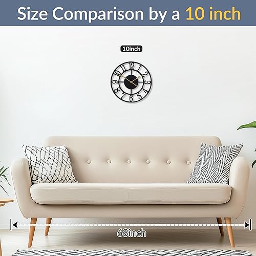 Miniatura 3 de LEIKE Reloj de pared con números arábigos de 10 pulgadas, funciona con pilas, negro, silencioso, sin tictac, relojes de pared para decoración de