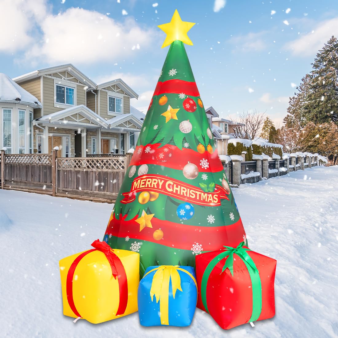 Comin Bonhomme de Neige Gonflable de Noël avec Une boîte, décoration de Cour Gonflable avec lumières LED intégrées pour Les Vacances, Les fêtes, Noël, la Cour, Le Jardin