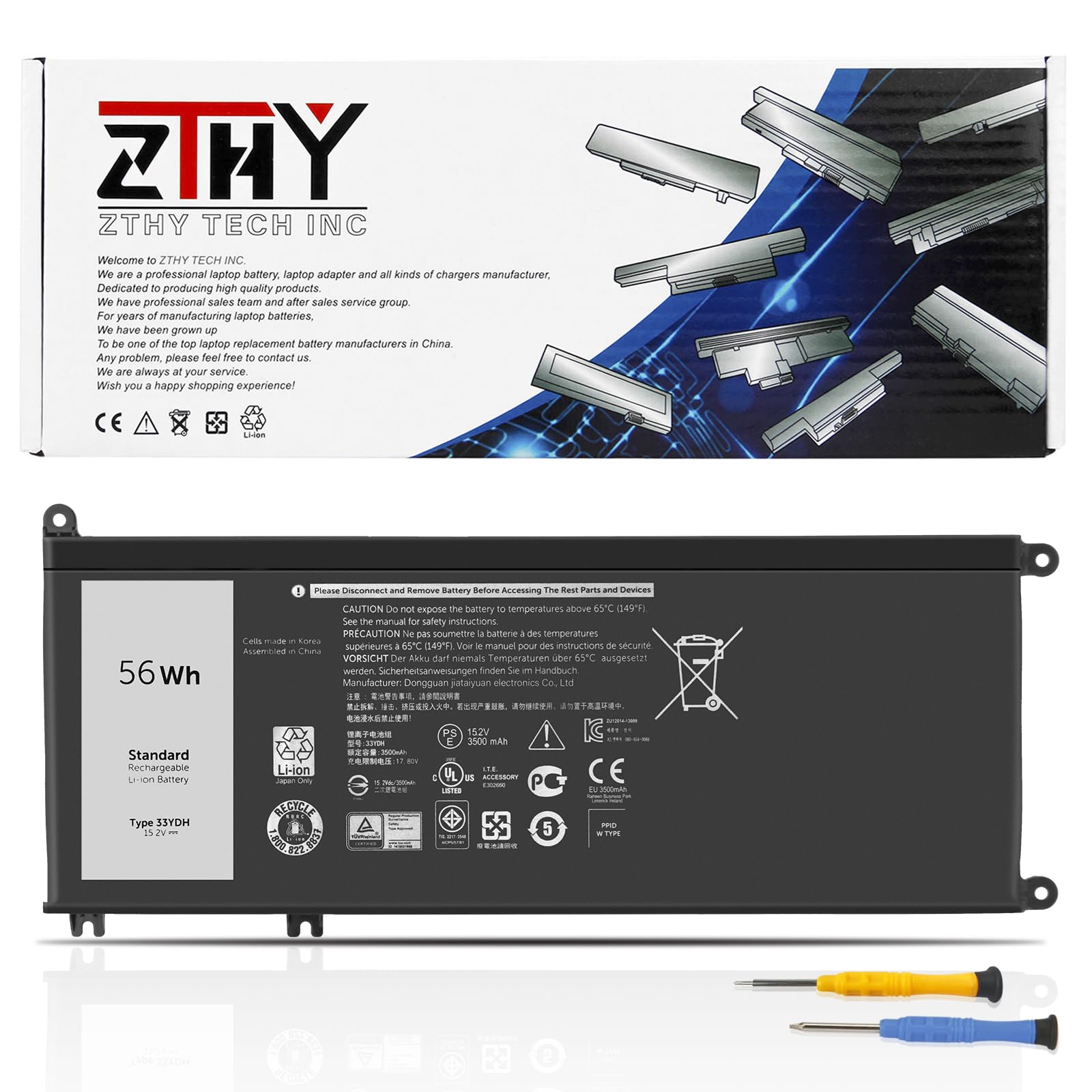 ZTHY 56WH 33YDH Laptop Battery Replacement for Dell Inspiron 17 7000 7778 7779 7786 7773 15 7577 G3 3579 3779 G5 5587 G7 7588 Latitude 13 3380 14 3490 15 3590 3580 PVHT1 P30E 81PF3 081PF3