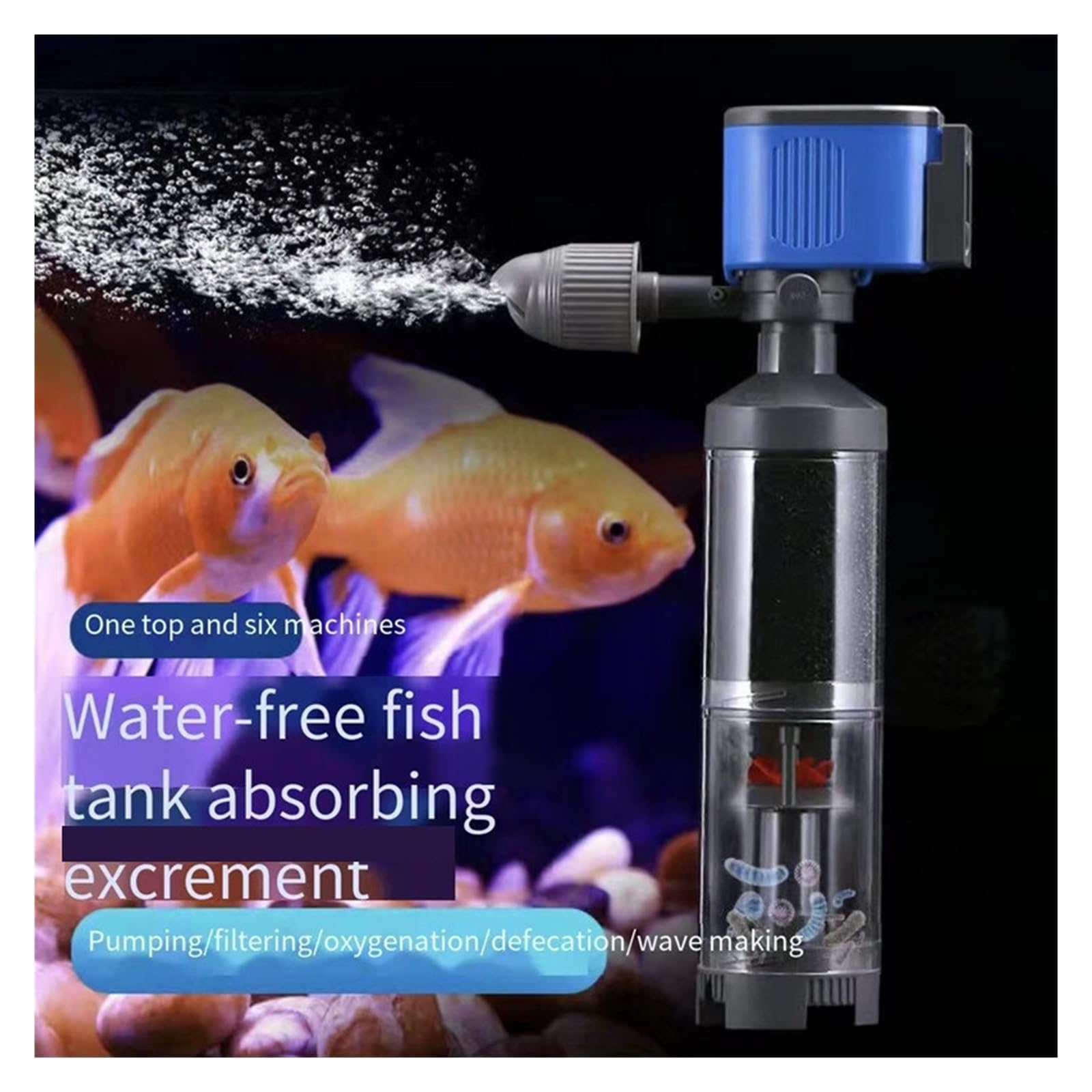 Pompa Filtro Piscina, 15W/25W/35W 6 in 1 Pompa Filtro WC for Pesci, Pompa a Bassa aspirazione Pompa Acqua Pompa Acquario Pompa Acqua Ossigeno Accessori Acquario(45W)