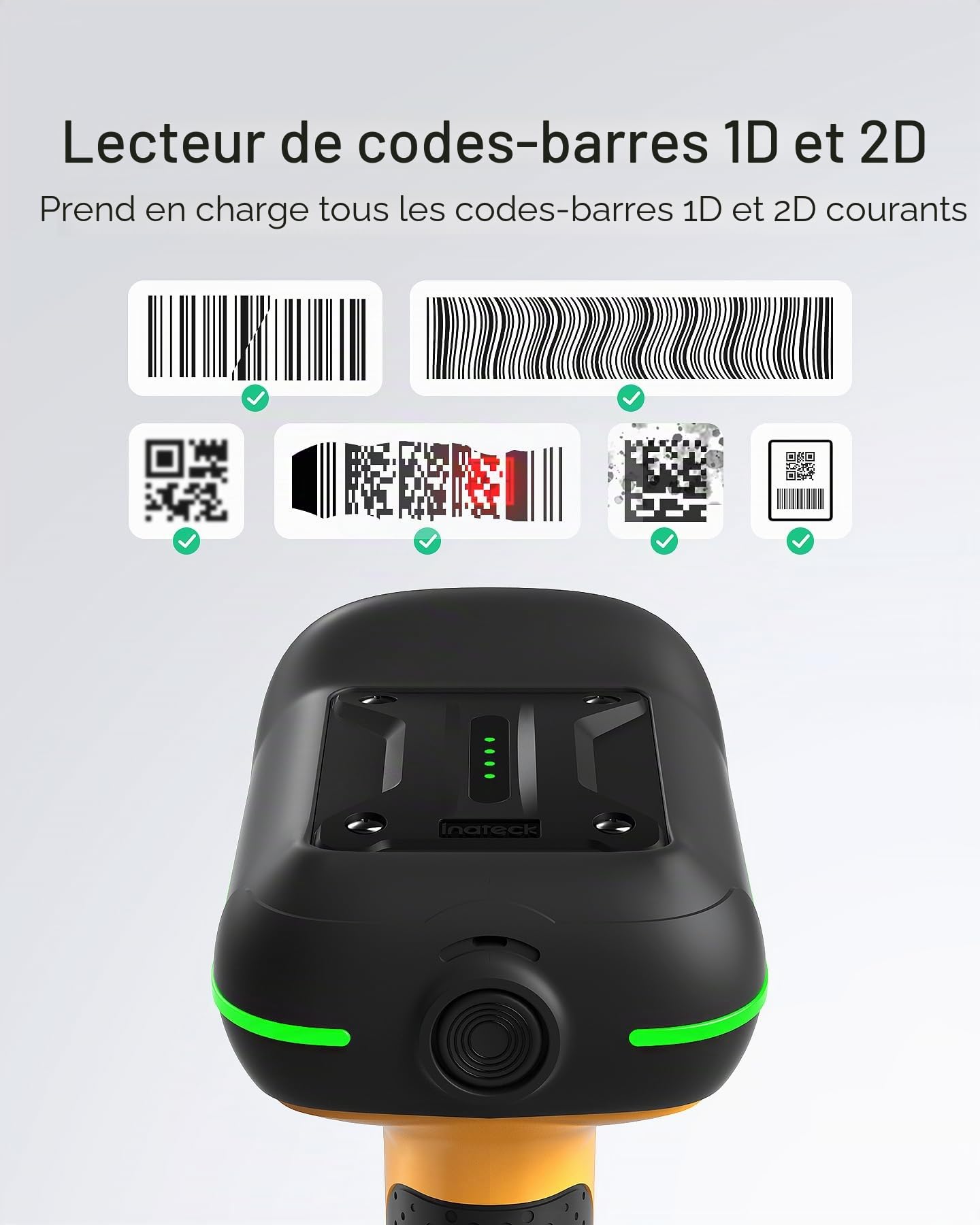 Inateck Scanner de Codes-Barres Industriel Bluetooth, Scanner de Codes 1D 2D QR sans Fil avec IP67 Étanche et Antipoussière, Handscanner avec Application et SDK, BCST-75