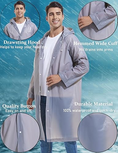 Miniatura 5 de 2 ponchos de lluvia reutilizables para adultos, abrigos de lluvia Borogo para adultos, chaquetas impermeables para hombres y mujeres