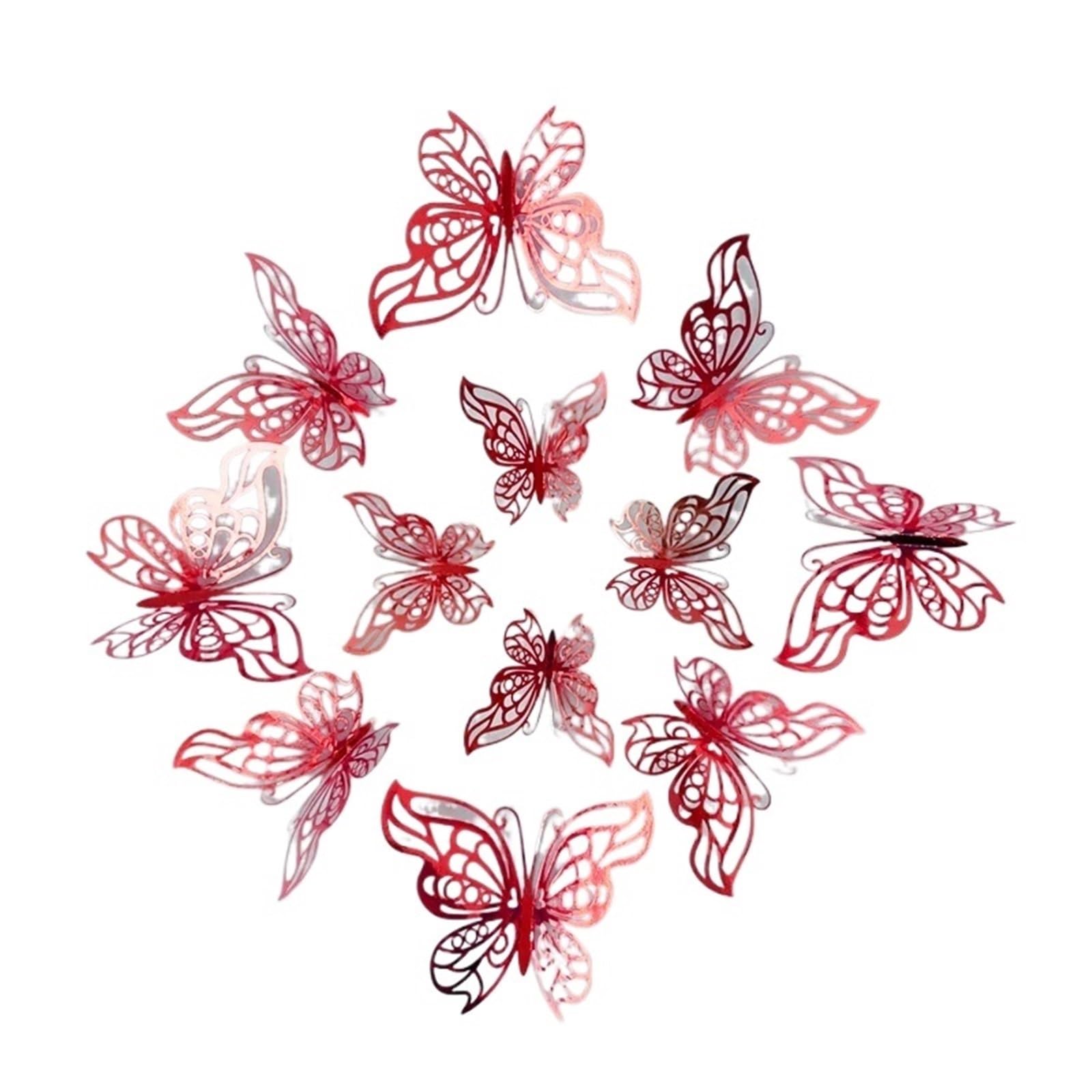 12Pcs 3D Hollow Butterfly Wall Sticker Blue Red Black Wedding Decoration Living Room Home Decor Butterflies Decal Stickers(A Red)