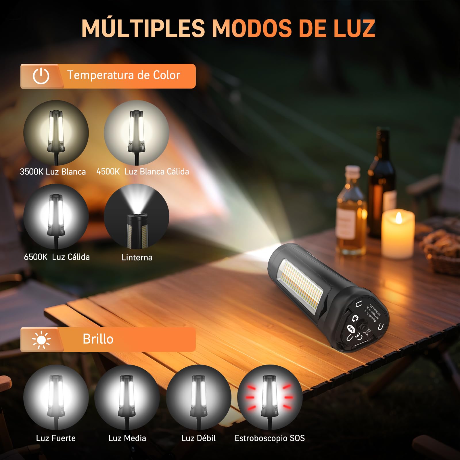 Adewalk 15000 mAh Foco LED Recargable con Trípode, 5500 LM Foco Exterior Batería, Luz Recargable Portátil Impermeable IP65, 5 Modos Lámpara de Trabajo Ajustable para Construcción Taller Camping