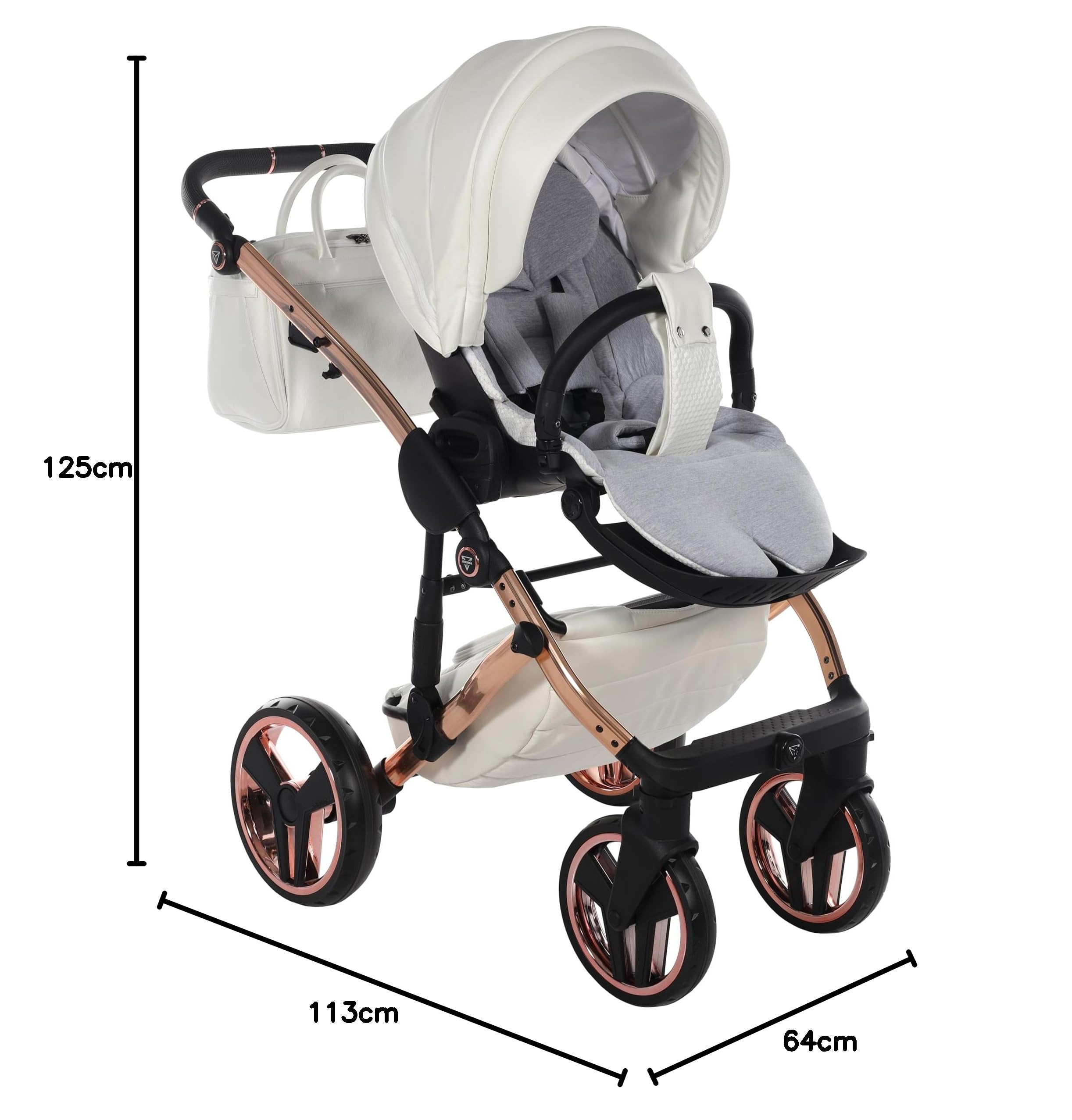 Junama Passeggino TRIO Diamond Fluo Individual 16 Bianco e Rame - 2in1 3in1 4in1 + ombrellino (4 in 1 con Base ISOFIX)
