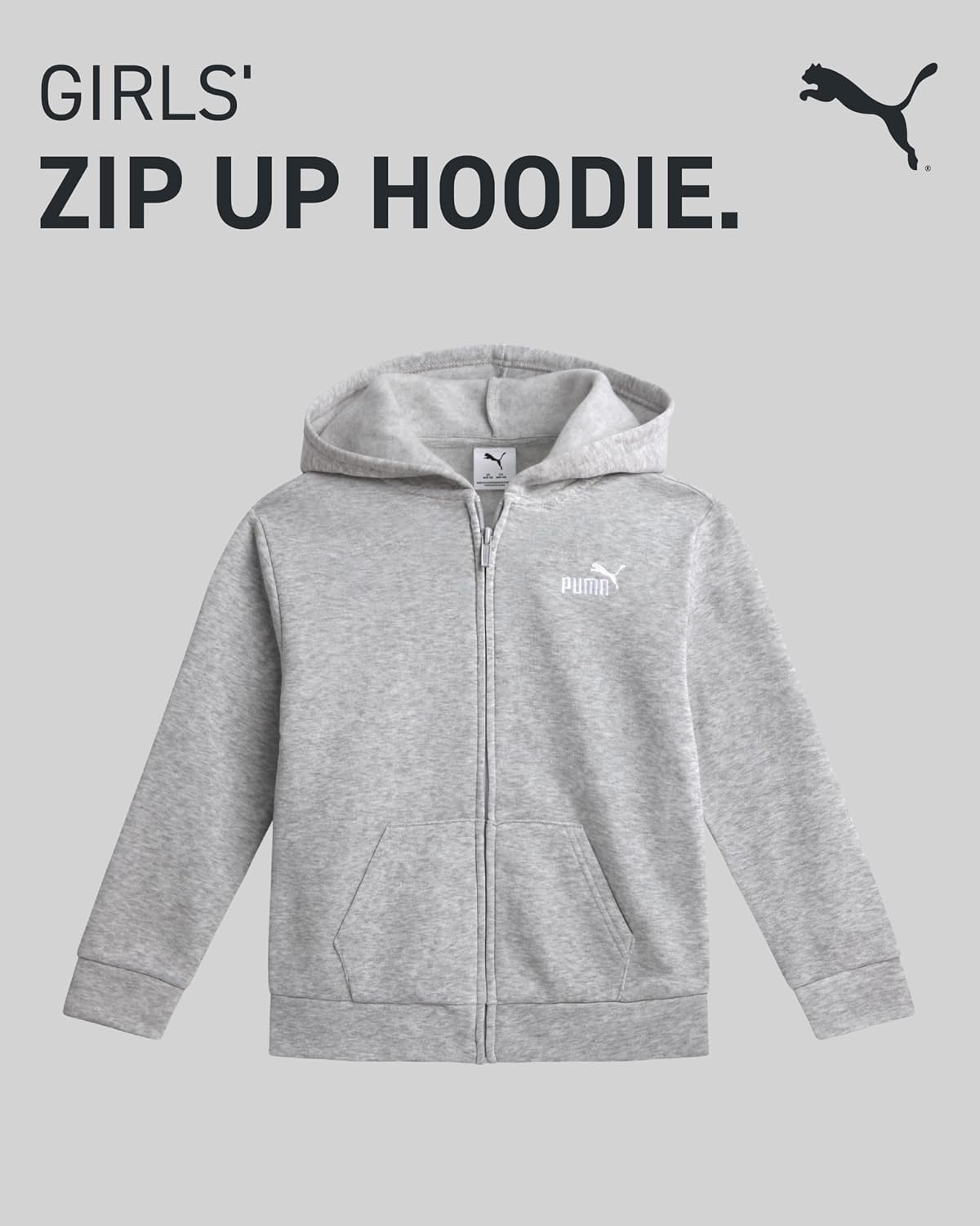 PUMA Girls Fleece Zip Up Hooded Performance Hooded Sweatshirt