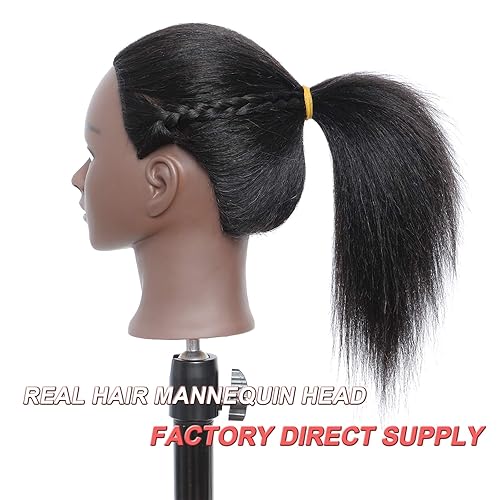 Miniatura 9 de Cabeza de maniquí con cabello humano, cabeza de maniquí de 16 pulgadas, 100% cabello real, cabeza de maniquí de peluquero, cabeza de entrenamiento