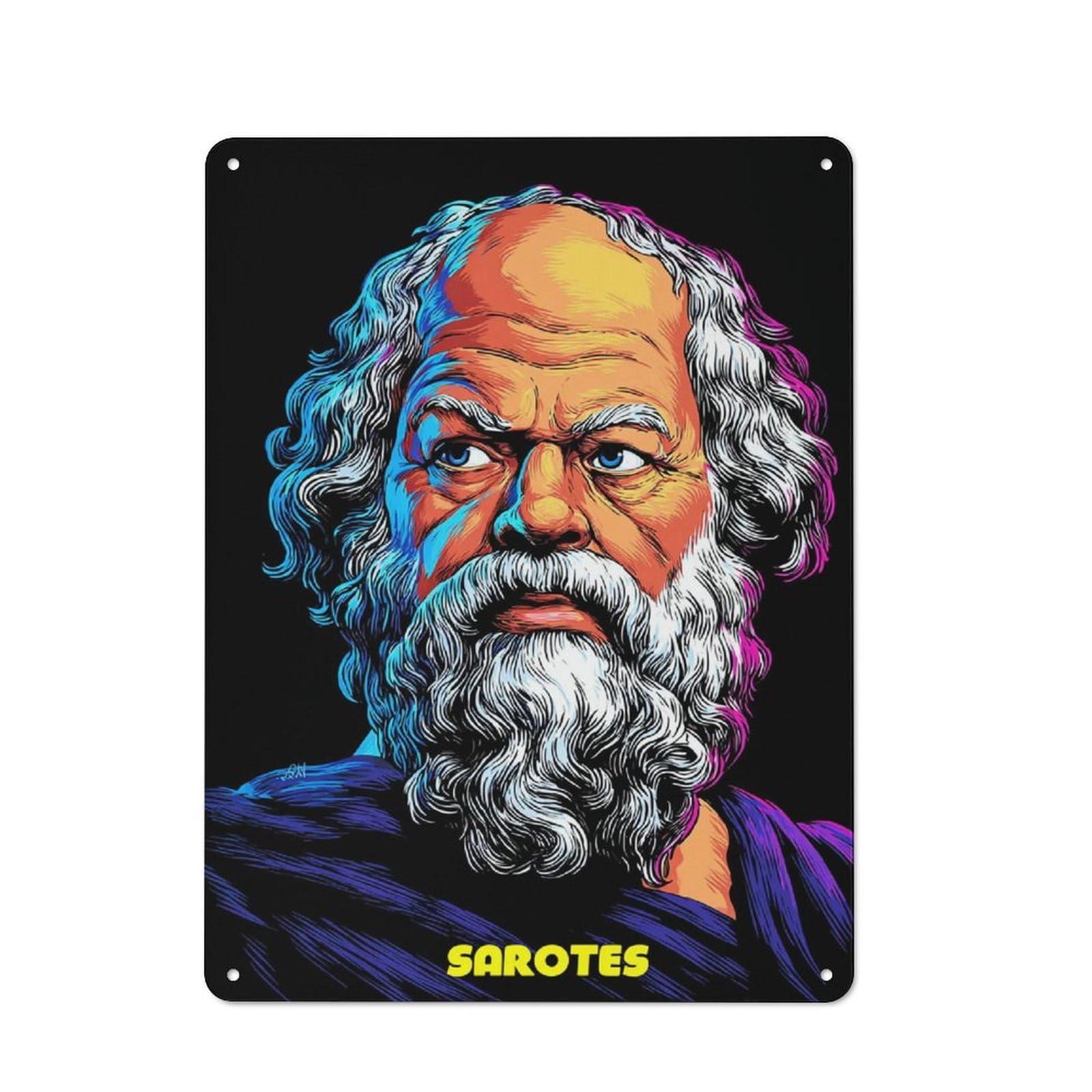Junmoney Vibrant Portrait Of An Ancient Philosopher Vintage Tin Wall Plaque 40X30cm For Studio Or Craft Room, For Garage, Workshop And Man Cave Decoration