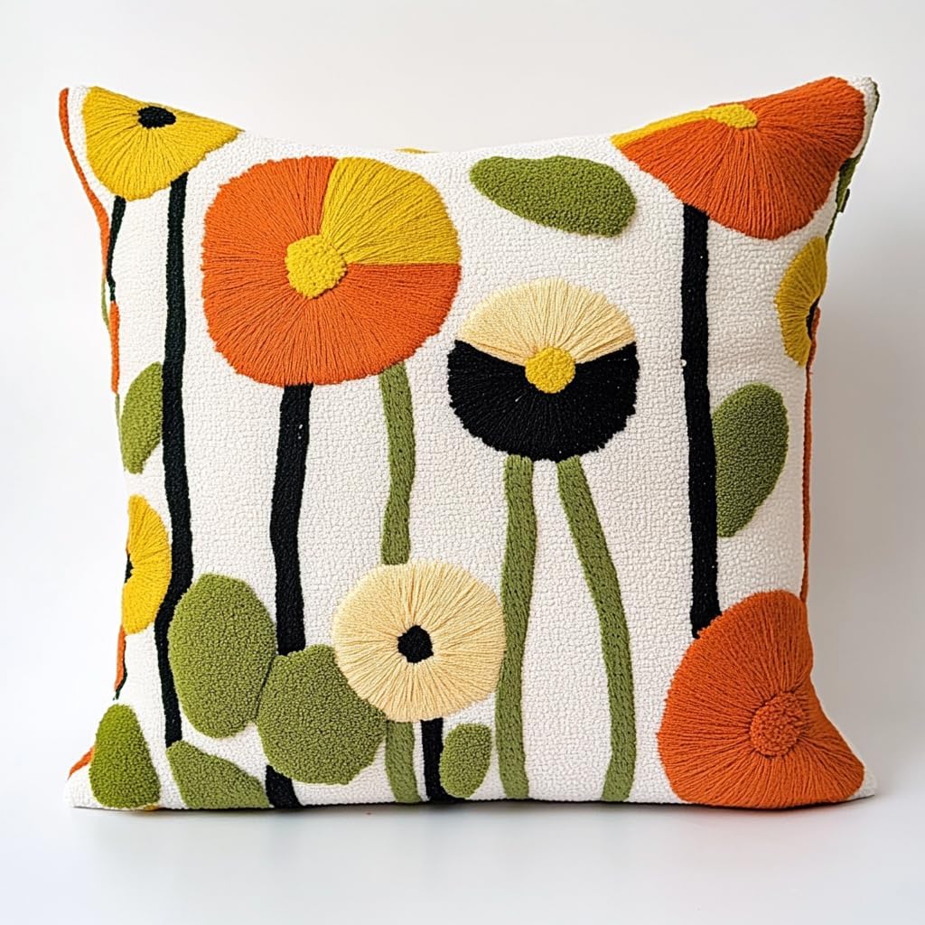 DIY Punch Needle Pillow Kit Dandelion Flowers with Pattern and Hoop Handmade Embroidery Punch Needle Starter Pillowcase Set for Home Sofa Decor 43x43cm-1-4