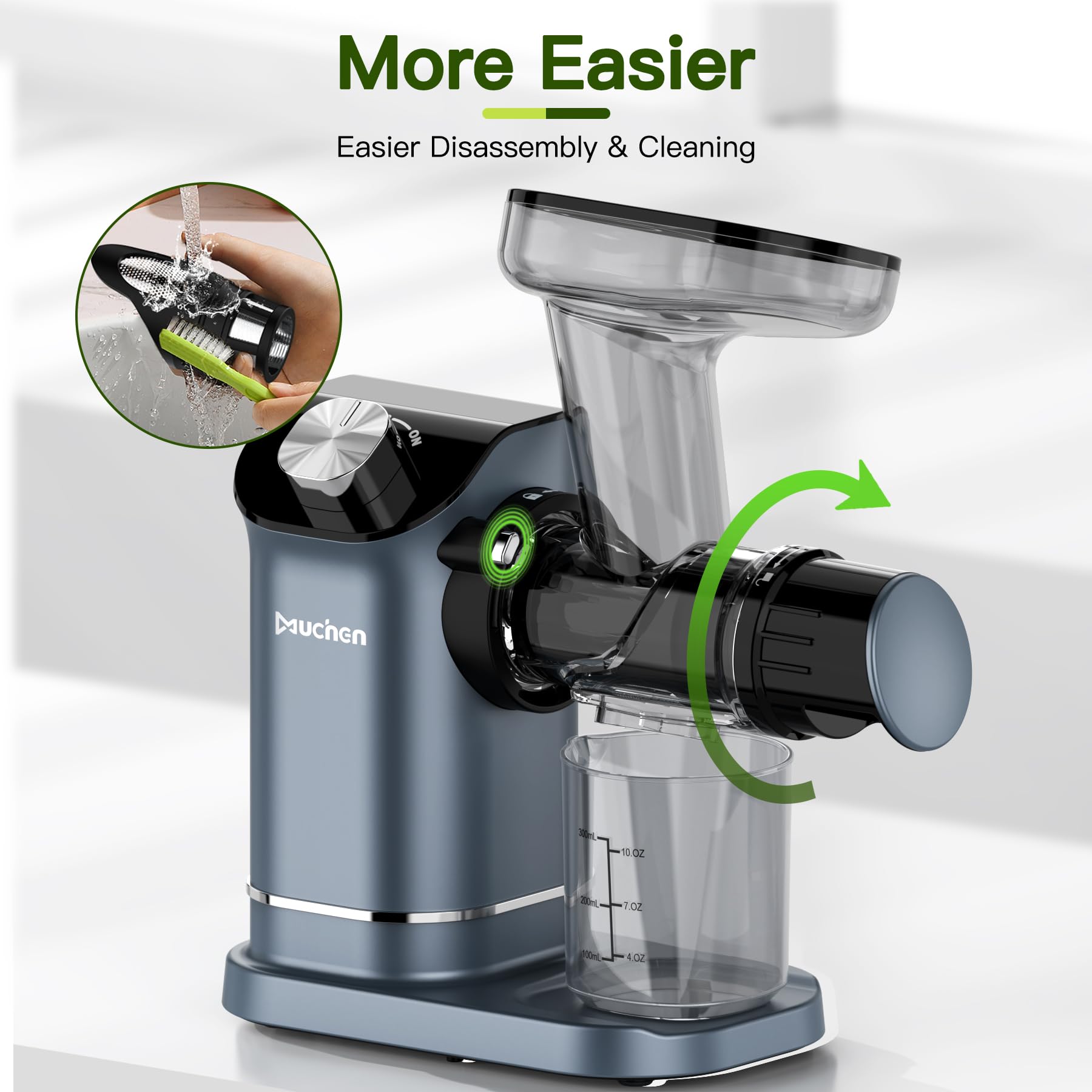 Muchen Slow Juicer Entsafter Für Obst Und Gemüse Ruhiger Motor Leichte Reinigung Mit Rueckwaerts Kau Funktion 150w Aus Edelstahl Schwarzsilber Inkl Rezeptbuch Saftpresse