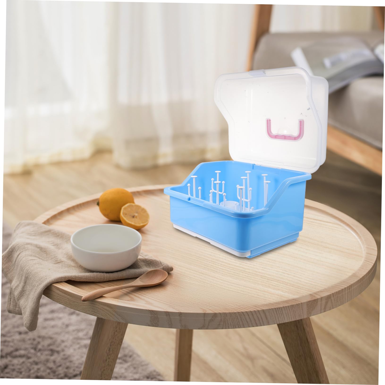 Boîte De Rangement pour Biberons Support De Séchage Plastique avec Couvercle Organisateur Pratique pour Biberons Et Vaisselle Design Portable avec Poignée Matériau Couleur