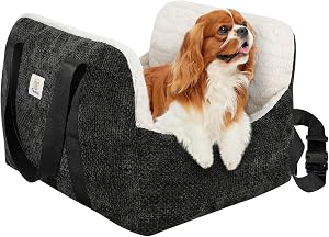 Pawaboo Small Dog Car Seat -Extra Soft- Dog Bed Car Seat for Small Dogs, Puppy Seat for Car with Fixed Buckle and Safety Leash, Thickened Dog Bed Car Seat, Pet Travel Carrier Bed Up to 25lbs, Black
