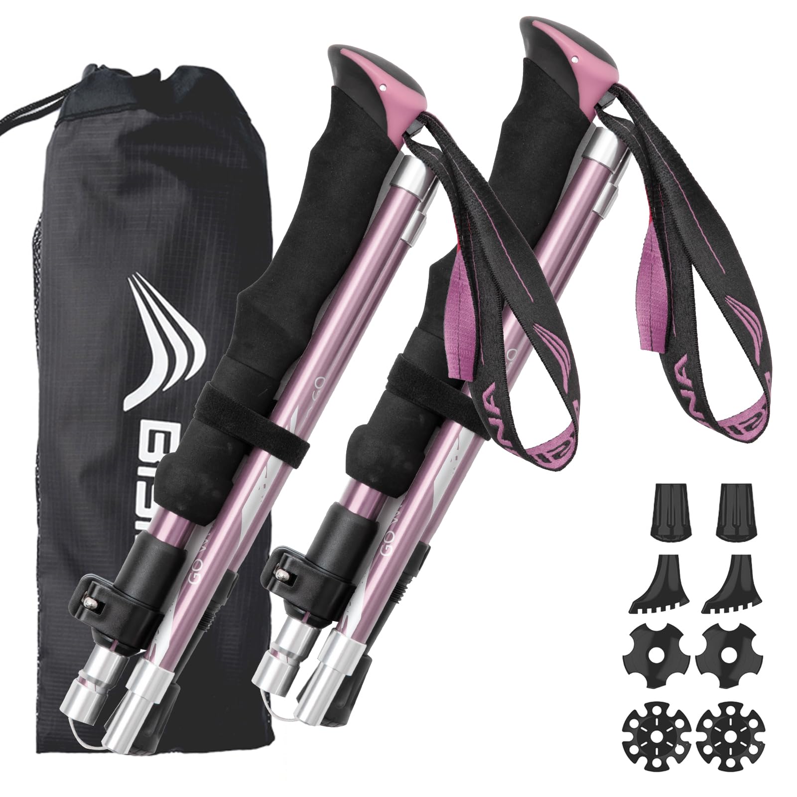 BISINNA Hiking Poles Collapsible Trekking Poles Aluminum Alloy Hiking Sticks 2 pc Lightweight Adjustable Folding Stick for Wowen Men Walking Sticks