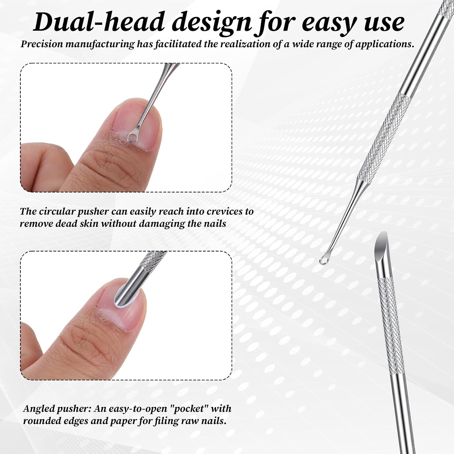 Loop Cuticle Pusher, Pre-treatment Metal Cuticle Pusher, Pre-Treatment Bevel Remover Pushers with Loop Russian Prep Nail Pushers with 100#/150# 180 Grit Sandpaper Sheets, Nail Care for Manicure